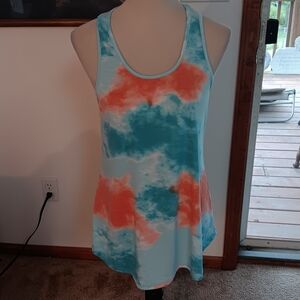 KFab Designs Orange & Turquoise Blue Tie-Dye Tank Top, Size Medium